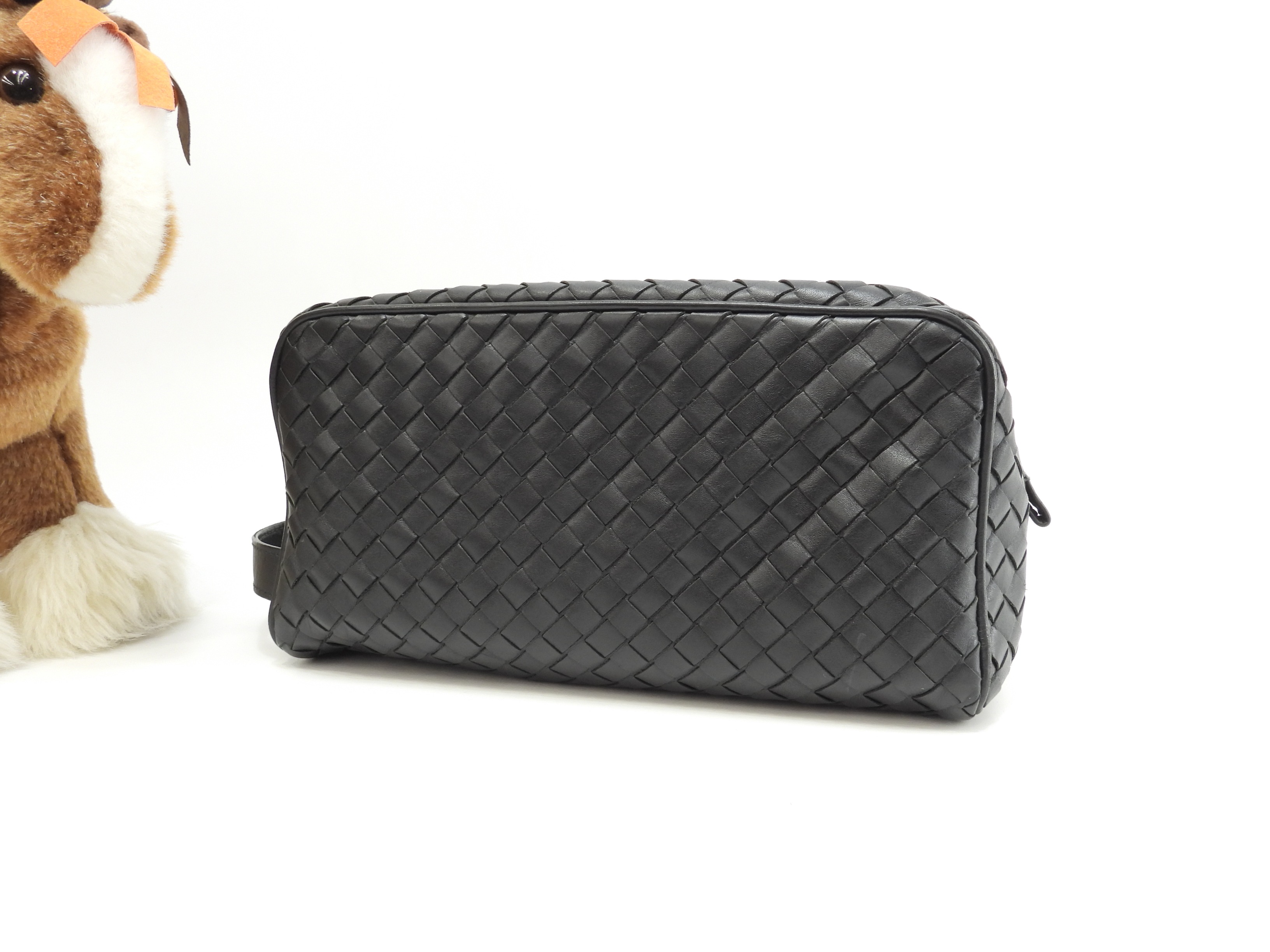 クラッチ イントレチャート レザー黒 セカンドバッグ メンズポーチ 美品@ 259