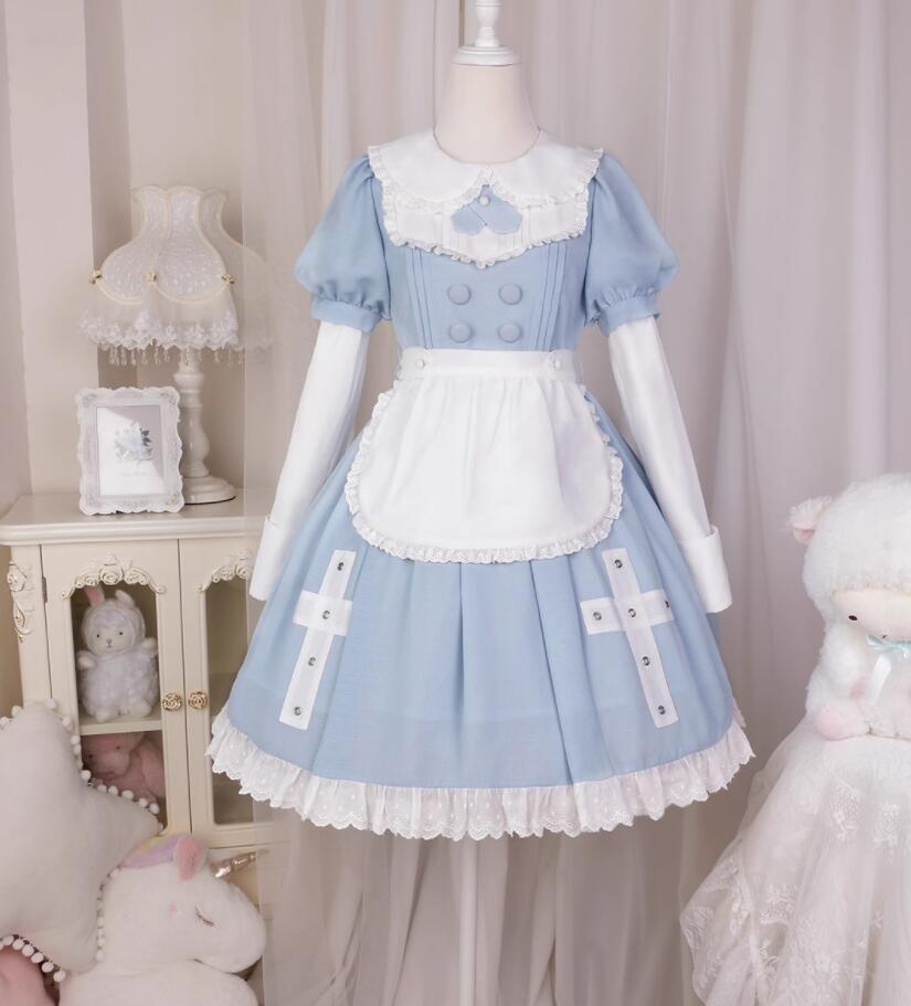 【新作登場 最安値!】45ロリータ 2点セットopワンピースゴスロリ コスプレ メイド服 コスチューム 文化祭 学園祭 衣装 仮装 ハロウィン おすすめ 可愛い 長袖 ドレス　日常　写真　舞台