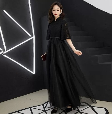 ドレス フレアワンピース ワンピドレス ロング ロング丈 七分袖 Vネック フレア Aライン レース チュール シフォン ウエストマーク ハイウエスト ポリエステル かわいい きれいめ シンプル
