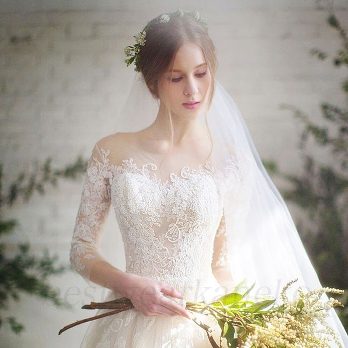ウェディングドレスAライン 結婚式 二次会 ホワイト 花嫁 プリンセスドレス 白ドレス ロングドレス 披露宴 挙式 演奏会 新婦ドレス 袖あり20代30代40代50代