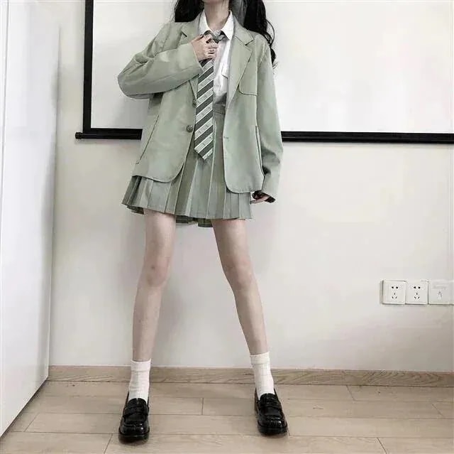【迅速な発送】涼しく楽ちんセットアップスーツ制服韓国ファッション スタイル 制服 セーラー服 ジャケット＋ブラウス＋ネクタイ＋プリーツスカート四点セット