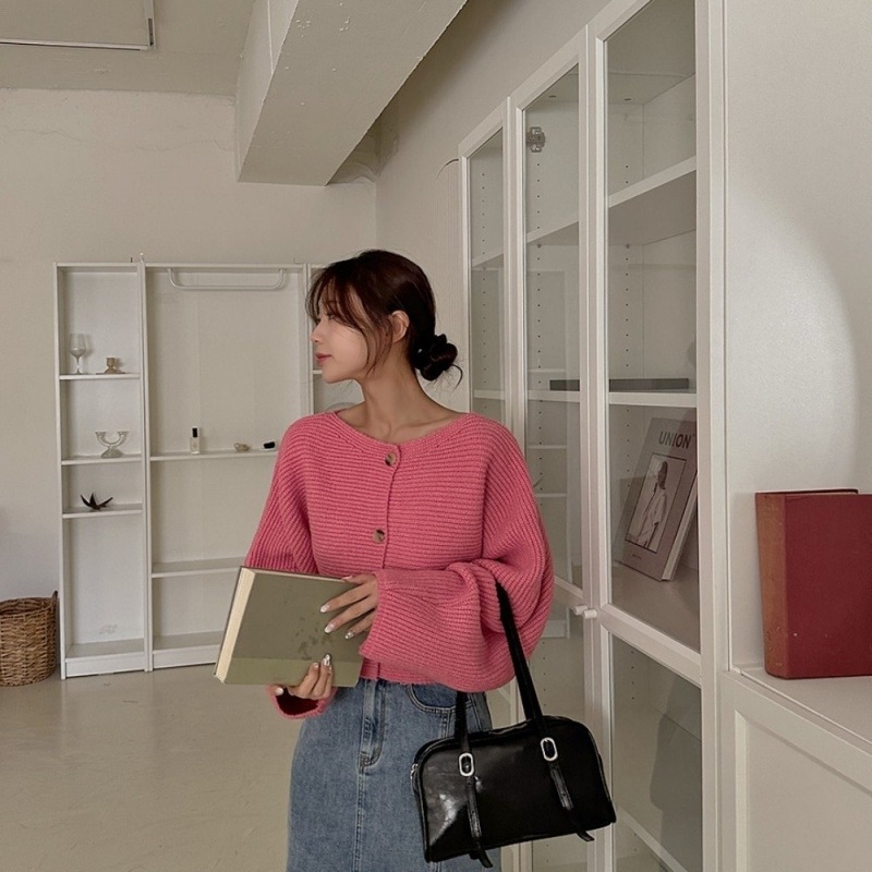 クロップド トップス ニットソー カーディガン ミニ丈 ショート丈 袖あり 長袖 萌袖 襟なし 前開き 伸縮性 ニット かわいい 大人可愛い きれいめ シンプル カジュアル 大人 上品 おしゃれニット