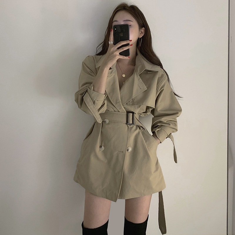 ワンピース ジャケット ミニ丈 ショート丈 長袖 襟付き Aライン ベルト ポケット 前開き ストレート 大人可愛い きれいめ シンプル おしゃれ カジュアル 春 秋 冬 お出かけ 学生 デート