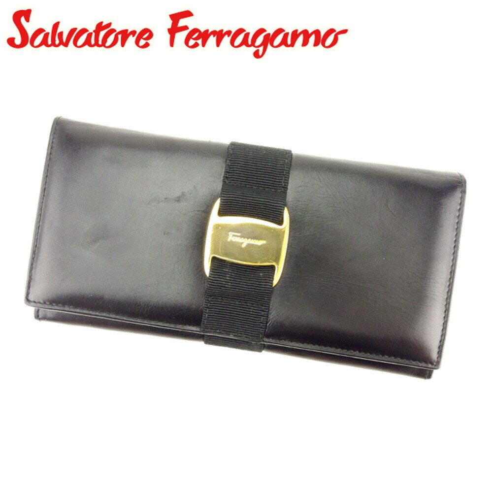 長財布 ファスナー付き 財布 ヴァラ ブラック ゴールド 中古