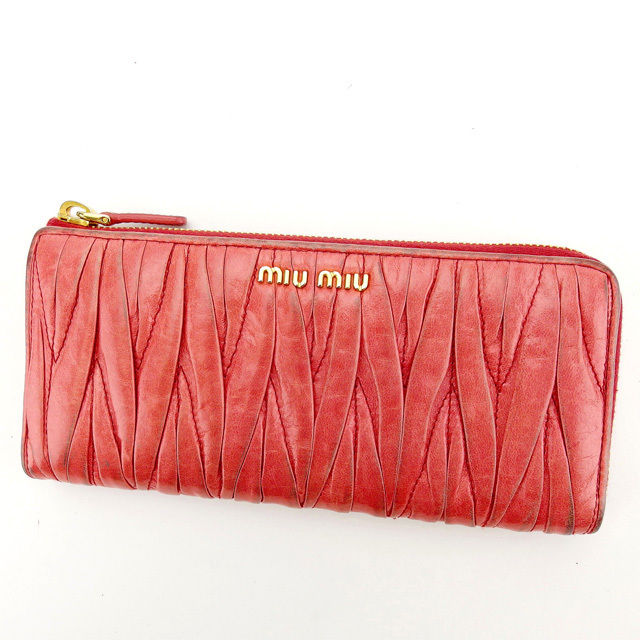 長財布 L字ファスナー マテラッセ ピンク ゴールド 中古