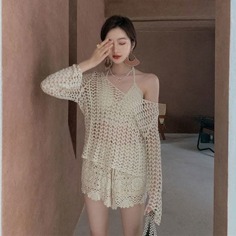 水着 25 水着編み小胸ビキニ腹部隠し着やせ水着別温泉ビーチリゾート水着 涼しく楽ちんセットアップ