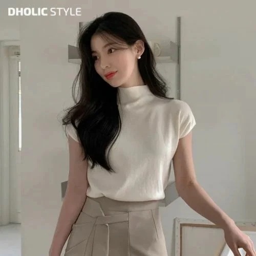 モックネック半袖ニット・p640517