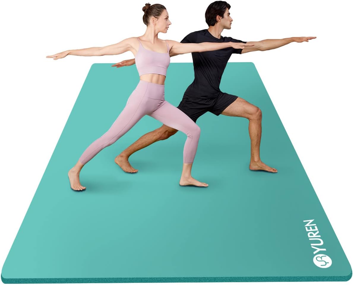 YUREN ヨガマット 厚め 10mm 幅広 130cm X 200cm トレーニングマット 大きい 高密度NBR 二人用 ストレッチ 筋トレ マット ストラップ付き