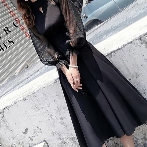 新作 結婚式お呼ばれドレス 同窓会ドレス 成人式ドレス パーティードレス 韓国 ロングドレス 黒 ブラックドレス イブニングドレス ワンピース ロング丈 ハイウエスト レディース シースルー 春 夏