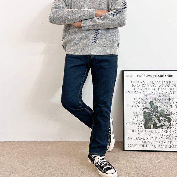 メンズコットンパンツ ジーンズ スラックス デニム チノパンツ ストレッチジーンズ バンディングパンツ ベーシックジーンズDJ-JEA-SJMM9979-ダークブルー