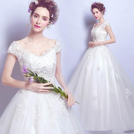 ウエディングドレス 二次会 ウェディングドレス 結婚式 プリンセスラインドレス 花嫁 披露宴 ロングドレス ブライダル 海外挙式 ホワイト レース シンプル