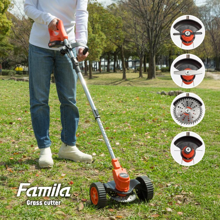 草刈り機 充電式 電動 充電式コードレス4WAY草刈り機 芝生 小枝 草木 雑草 壁際 軽量 ブレード 替え刃 ステンレス チップソー ナイロン刃 ナイロンコードカッター