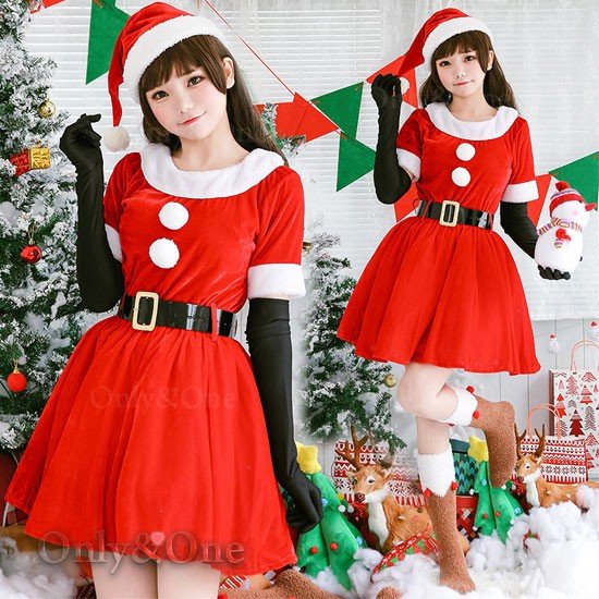サンタ コスプレ可愛い ワンピース 靴下ロンググローブ付き サンタ コスチューム セット Schweiz Finanzkredit Com