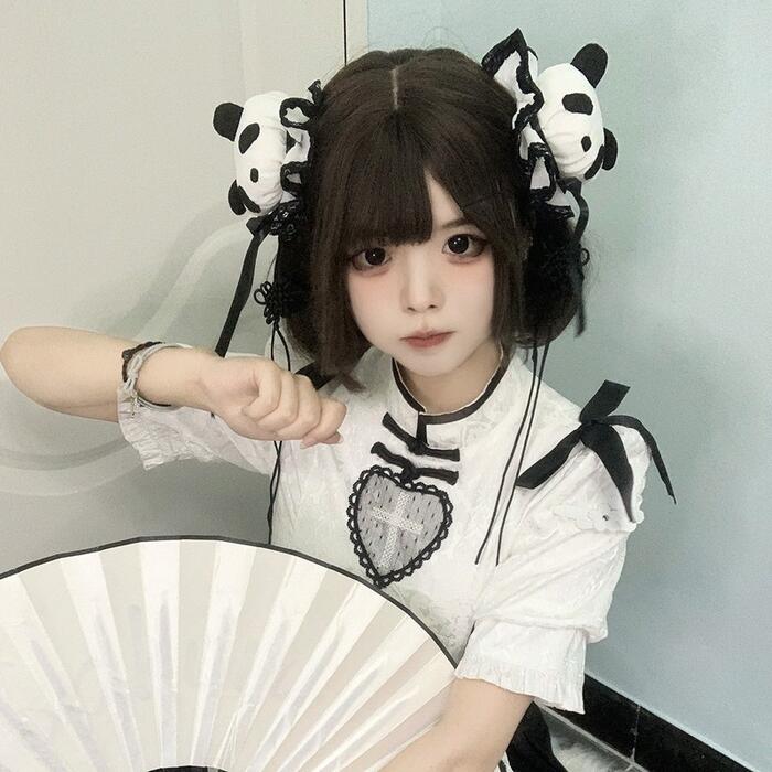 【急速出荷】ロリータ 髪飾り パンダ 中華風 ヘアアクセ ゆめかわいい 中華ロリ 華ロリ チャイナお団子 レース 綿入り ヘアクリップ付き ヘアアクセサリー お団子ヘア まとめ髪 かわい