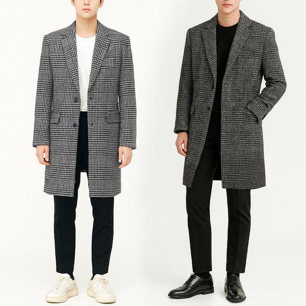 冬のハウンドトゥース ギンガムチェック シングルハーフ ウールコート ダブルロング スーツ