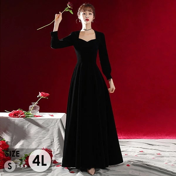【人気商品超目玉】ドレス 大人 ピアノ 発表会 ロングドレス 大きいサイズ 袖付き 長袖 演奏会 結婚式 母親 演奏会用ドレス ロング 黒 披露宴 レディース 演奏会ドレス ピアノ発表会 韓国 イブニ