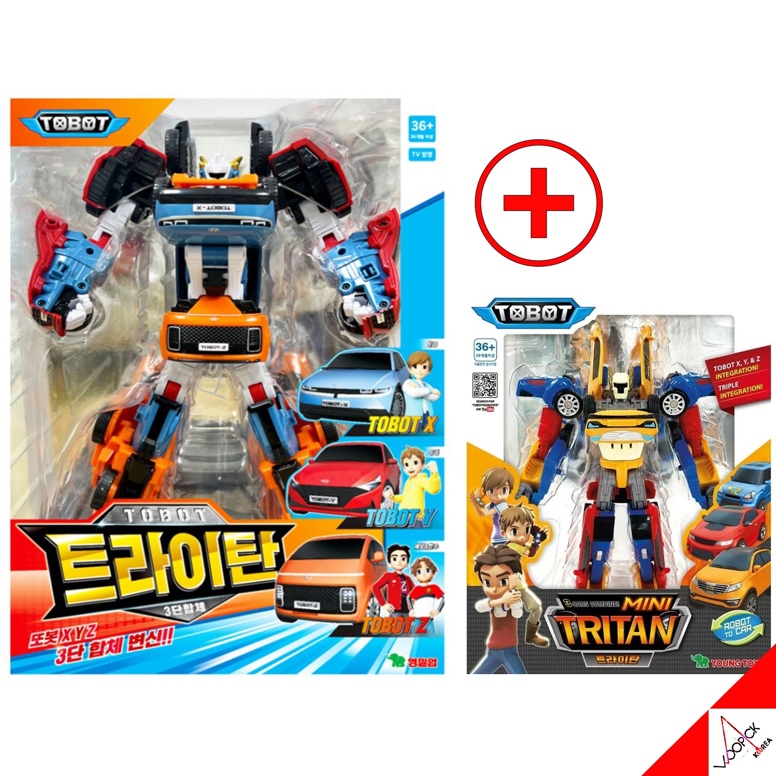 TOBOT/トライタン+ミニトライタン/2種ロボットセット/大型サイズ/小型サイズ/トボットX Y Z 合体/三段自動車合体ロボット/ミニカー/変身ロボット/韓国アニメ/ロボット玩具/正品
