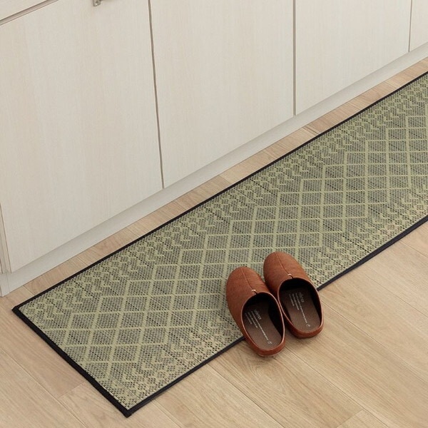 1081970195805 キッチンマット ナチュラル シンプル い草ラグ 抗菌防臭 カーペットマット 国産 日本製 滑り止め いぐさ ネイビー 約60×240cm メーカー直送