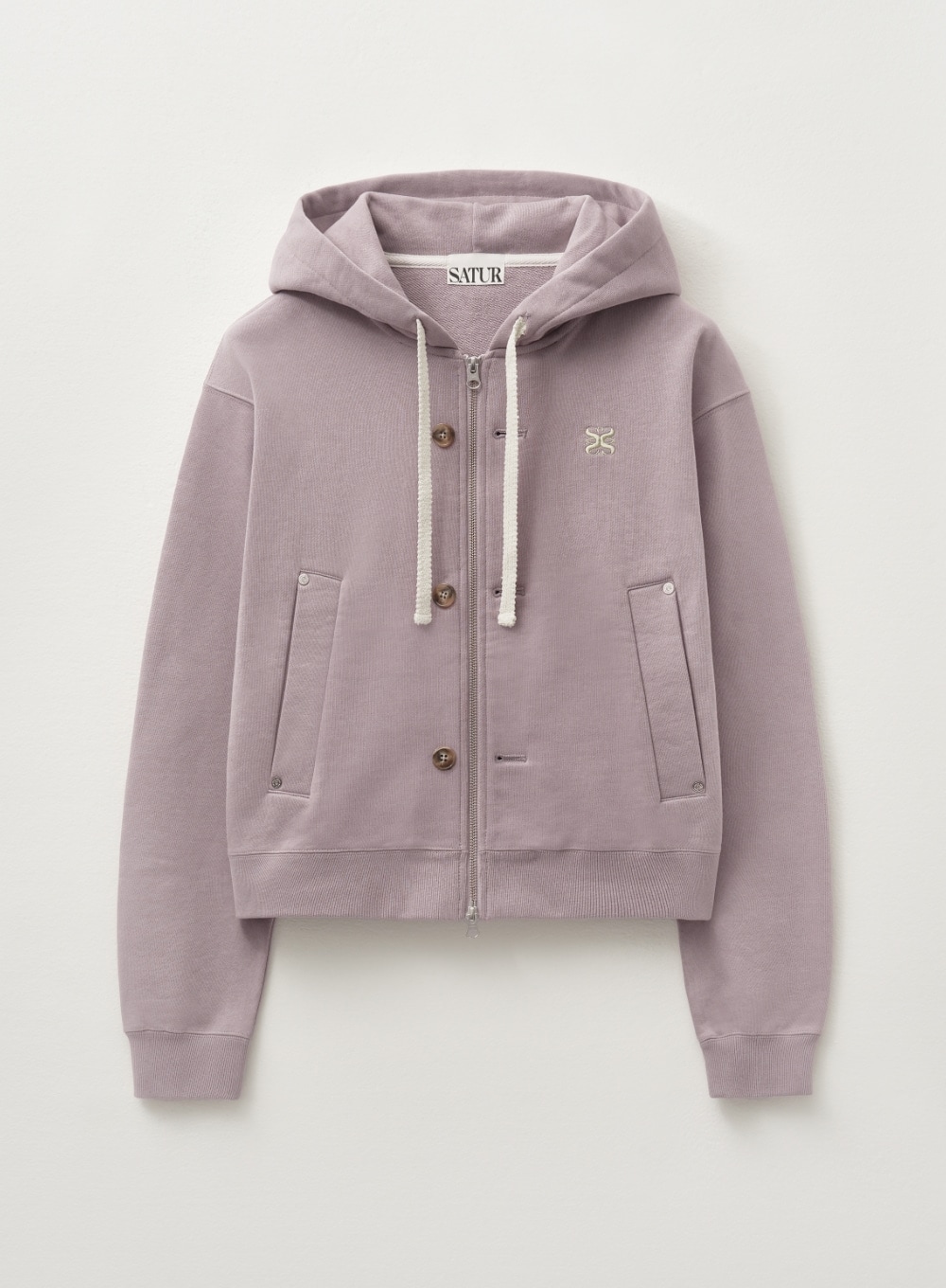 【SATUR】 (W) TEO COTTON ALL DAY HOOD ZIP-UP : PURPLE
