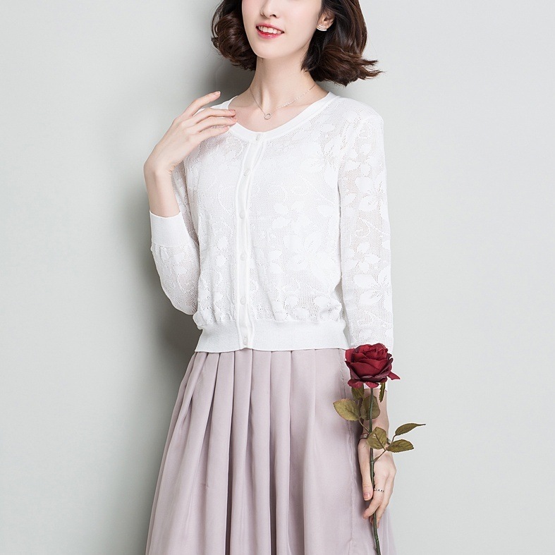 5色 アウター カーディガン レディース 春 きれいめ 軽い 長袖 Uネック ラウンドネック 襟なし レース 前開き 透け感 シースルー 白 ホワイト 青 ブルー 緑 グリーン 紫 パープル ピンク