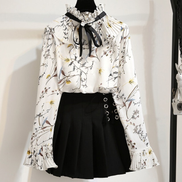 【送料無料】レディース 【セットアップ】シフォン 花柄 ブラウス ミニスカート 大人可愛い