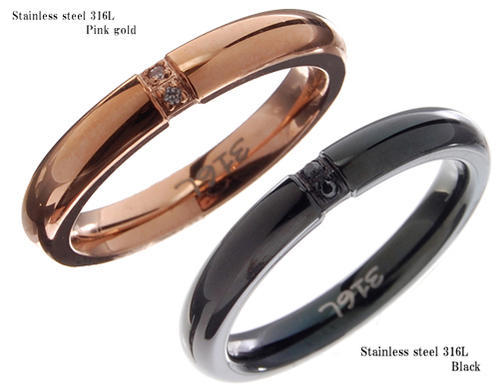 ペアリング ブラック ピンク ステンレス ジルコニア ステンレスアクセサリーst/プレゼント/ギフト