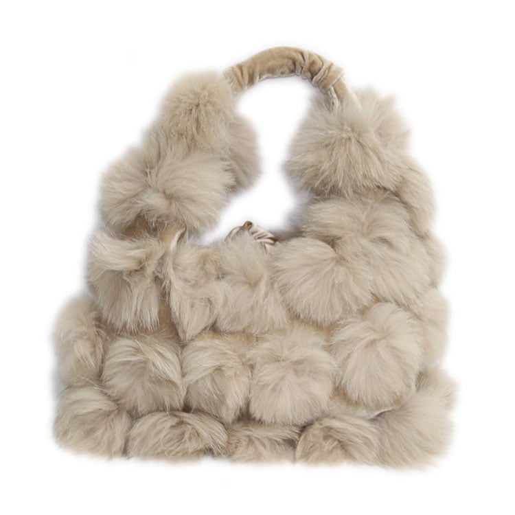 ブルーフォックス ぼんぼり ファー バッグ ベージュ レディース ギフト プレゼント