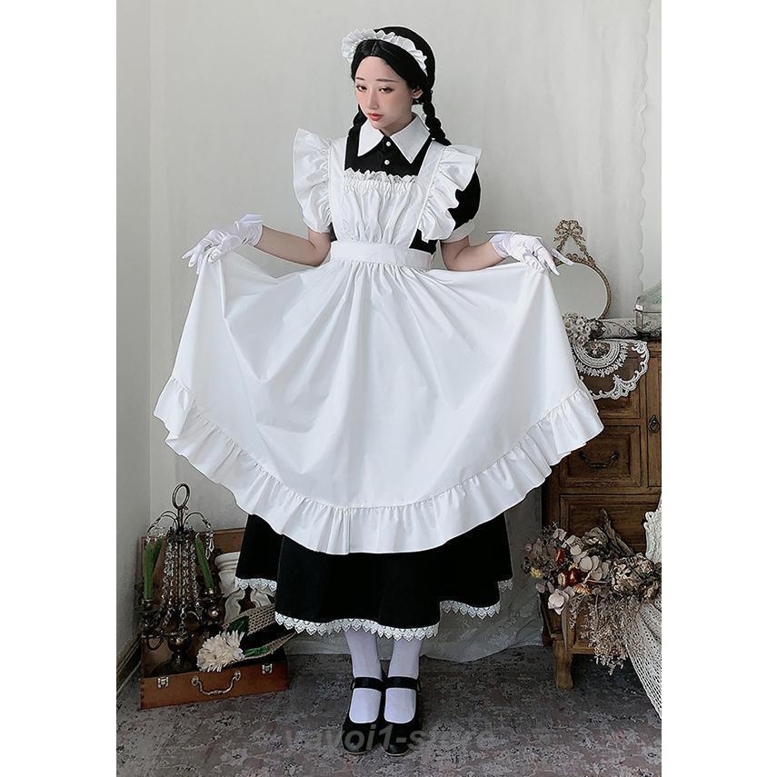 本日の限定商品 メイドコスチューム 衣装 大人用 半袖 長袖 ロング レディース フリル ワンピース エプロン 髪飾り 3点セットメイドコスチューム 衣装 大人用 半袖 長袖 ロング