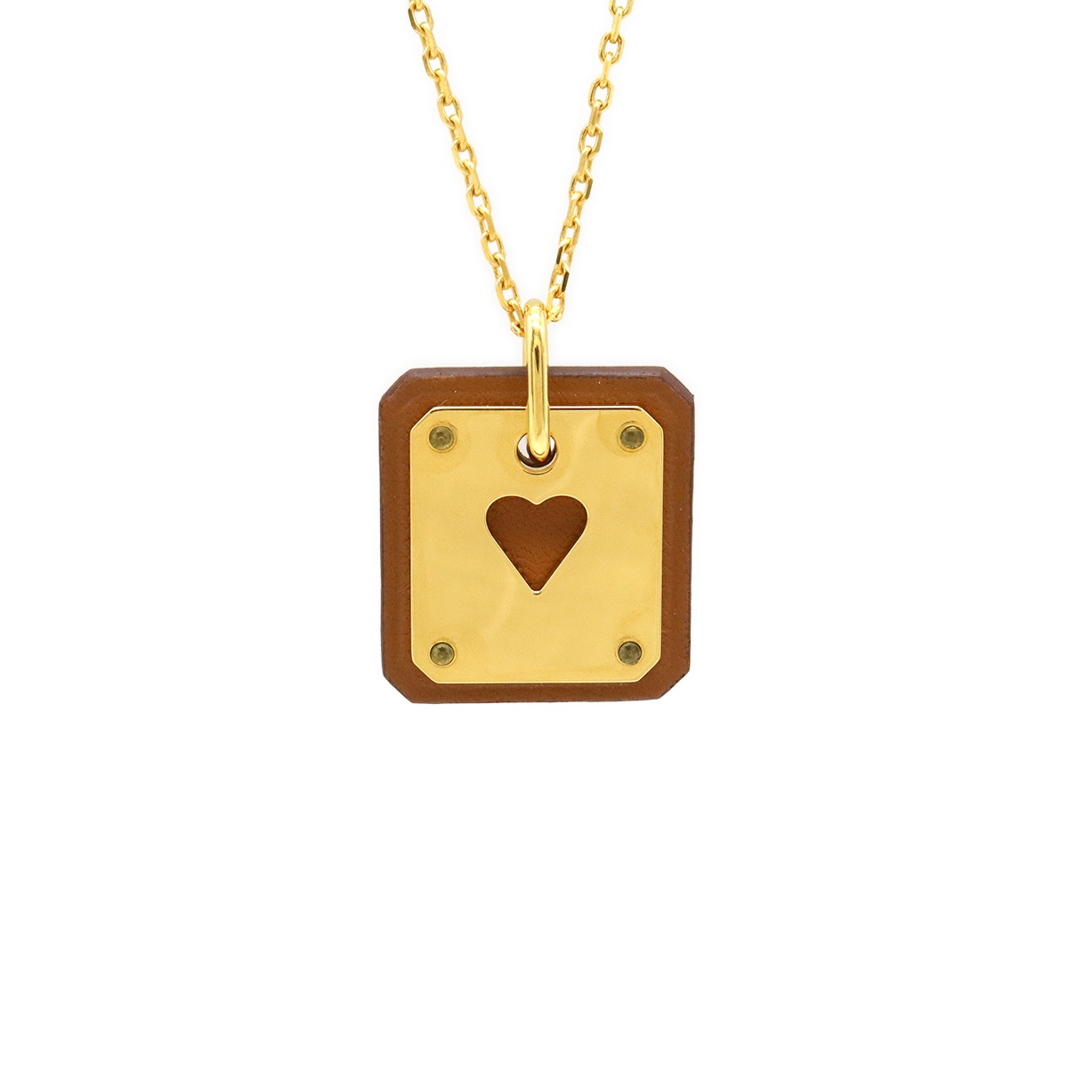 アス ドゥ クール エースオブハート ネックレス ペンダント GP レザー ゴールド ブラウン Z刻