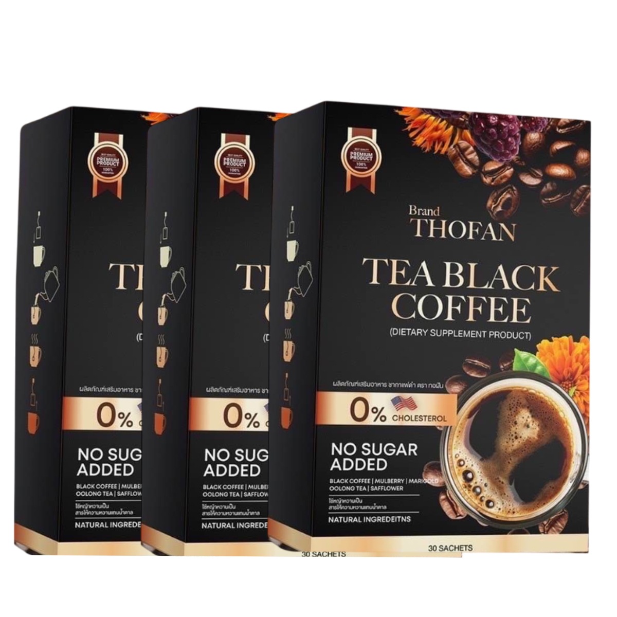 THOFAN TEA BLACK COFFEE 30 Sachets x 3 Boxs