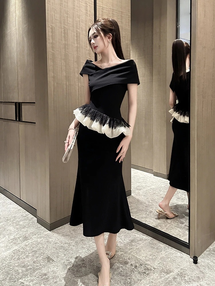 夏 綺麗 ラッフルタイトワンピース 着痩せセクシードレス 気質大人同窓会 披露宴 卒業式 結婚式 演奏会 ウェディング フォーマルキャバ
