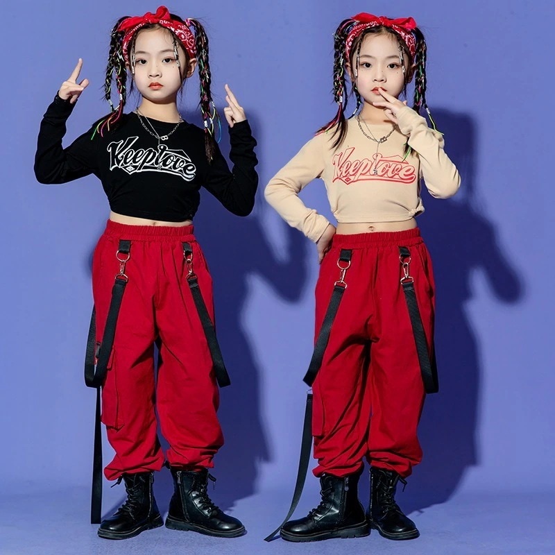 子供用ヒップホップヒップホップ衣装女の子ジャズへそ衣装パフォーマンス衣装子供用練習衣装