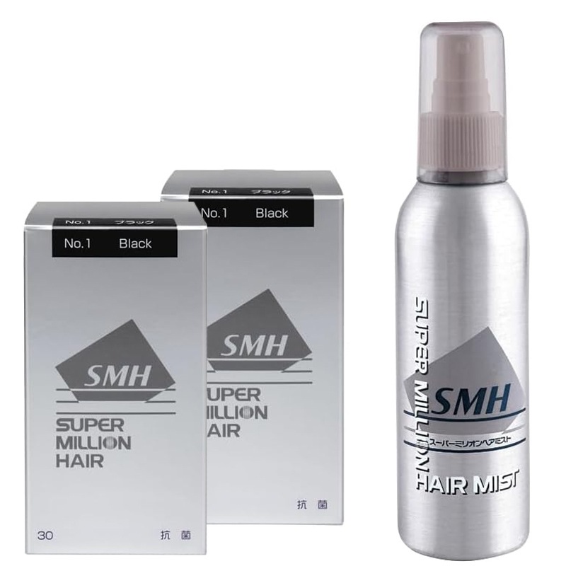ルアン スーパーミリオン ヘアー ブラック 30g ×2 + ヘアミスト 165ml x 1 ミリオンヘアー 薄毛 パウダー 薄毛隠し 増毛パウダー ヘアパウダー