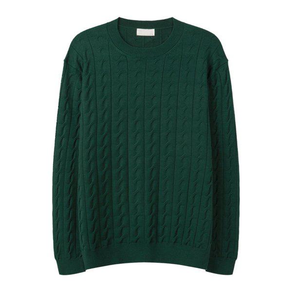 メンズファブリックケーブルラウンドネックニット SG-KN-Q034-グリーン