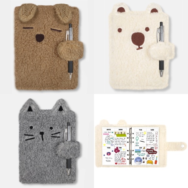 可愛い韓国ブランド　プラッフィーキャラクターダイアリー 日記帳 ノート 6穴バインダー 3colors