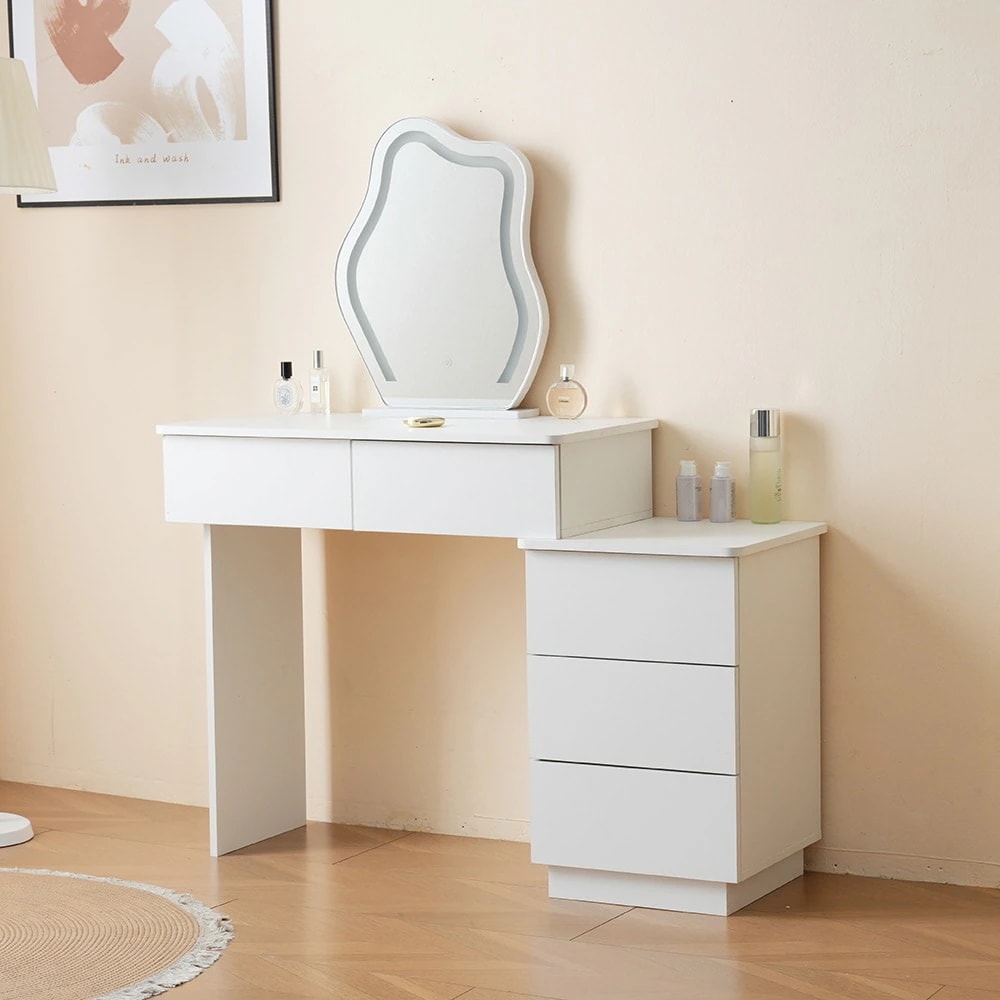 【国内即日発送】ドレッサー 化粧台 3色調節 鏡台 LEDミラー コンパクト 女優 引き出し付き 収納棚付き デスク 収納 可愛い おしゃれ メイク台 化粧台 収納 化粧テーブル 収納付き 一人暮らし