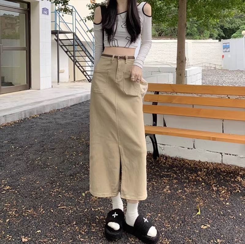 レディース スカート ロングスカート ヒップスカート ロング ストレート スリット ハイウエスト デニム カラーデニム かわいい 大人可愛い きれいめ シンプル おしゃれ かっこいい こな