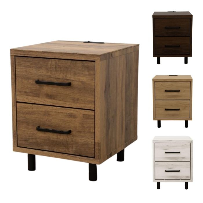 ナイトテーブル LED ライト付き コンセント付き サイドテーブル スノー 36cm 引き出し ベッド横 収納 小物入れ 照明 チェスト コンパクト フロアライト 三環ジャパン