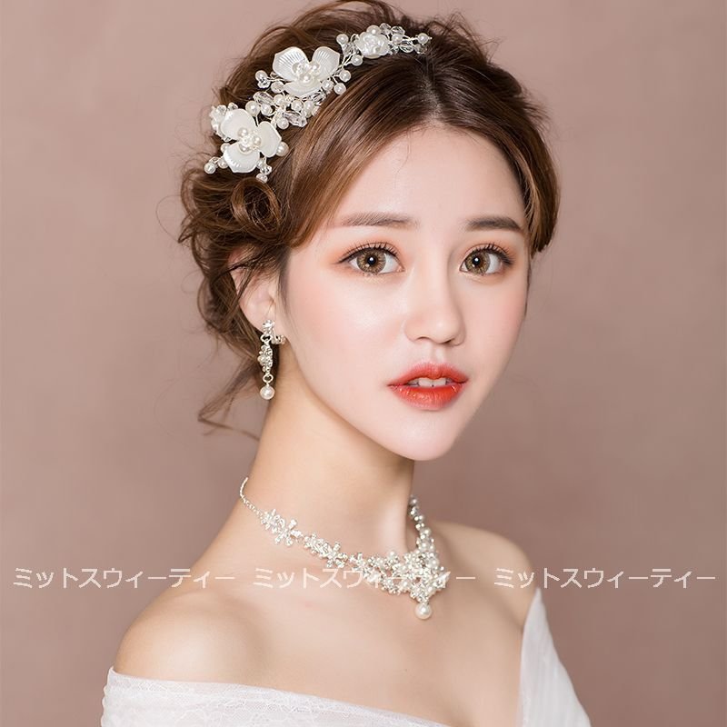 ウェディング 花嫁 イヤリング ネックレス 髪飾り フラワー ヘアアクセサリー ウエディング 結婚式 発表会 前撮り 二次会 パーティー ブライダル ヘッドドレス ドレス 定番の冬ギフト Www Quartzhotel Mx