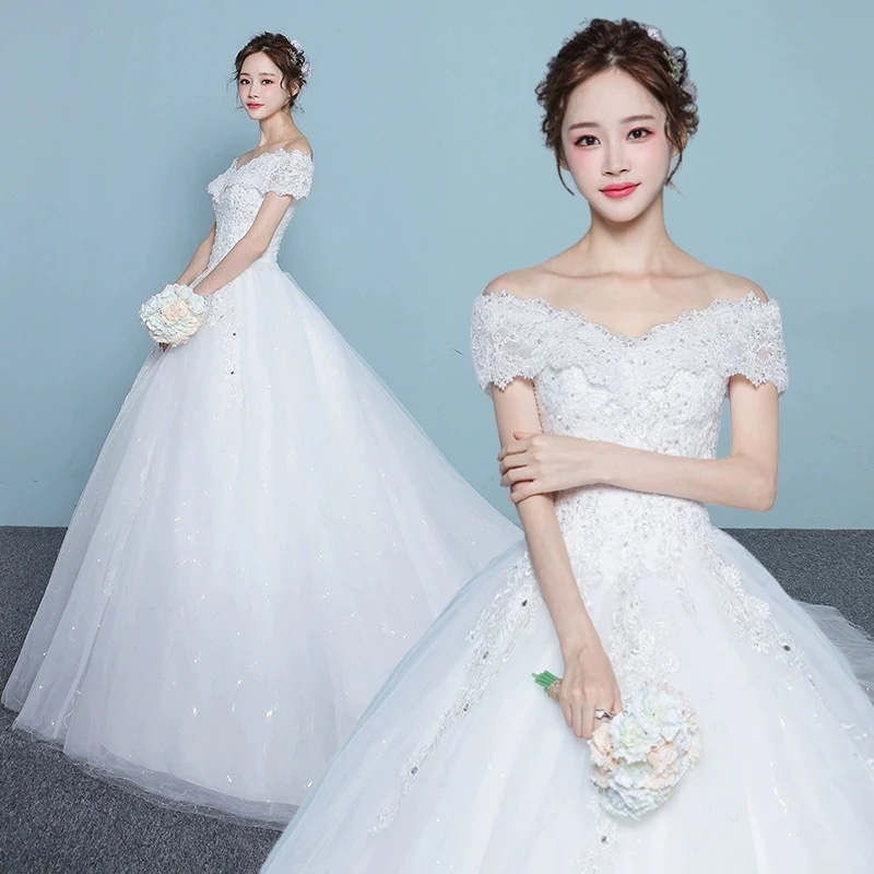 ウェディングドレス 白 花嫁 結婚式 ドレス パーティードレス 二次会 ホワイト 花嫁 ウェディング プリンセスドレス 白ドレス ロングドレス トレーン　引き裾 披露宴 編み上げ