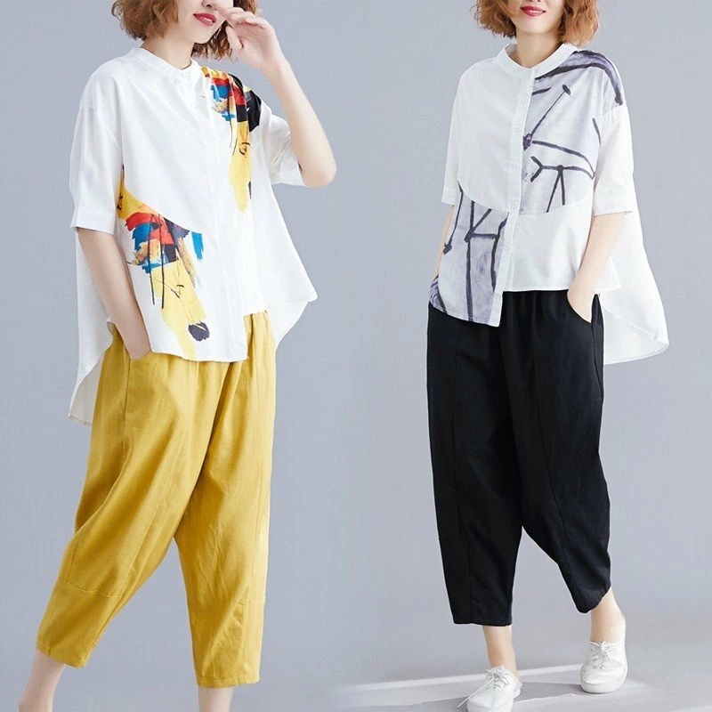 セットアップ 森ガール 綿麻 レディース トップス ハーレムパンツ サルエルパンツ 七分丈 体型カバー ゆったり 大きいサイズ カジュアル 30代40代50代 バレンタイン 2023 プレゼント 5,751円
