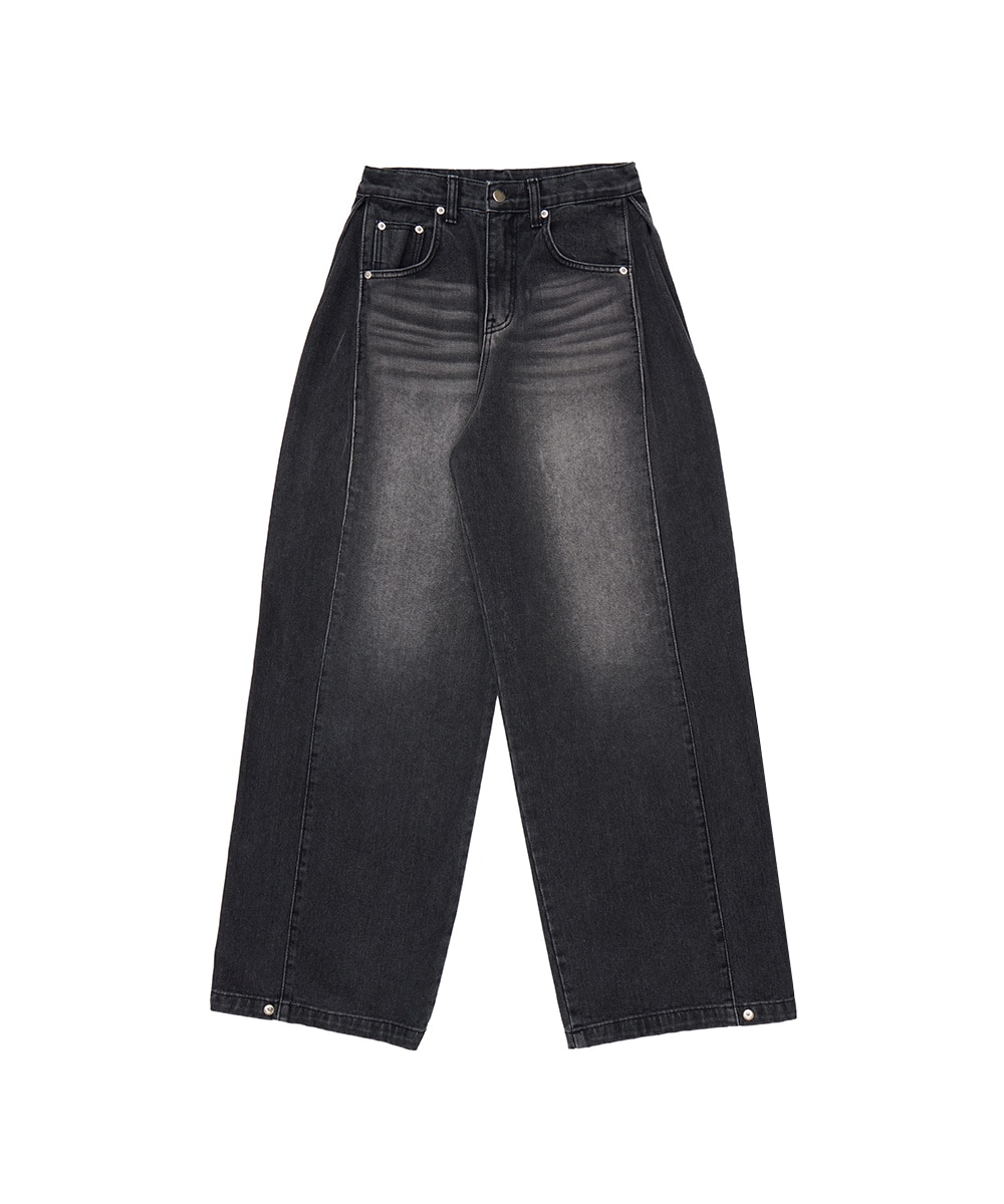 Side Tuck Wide Denim Pants [Black]