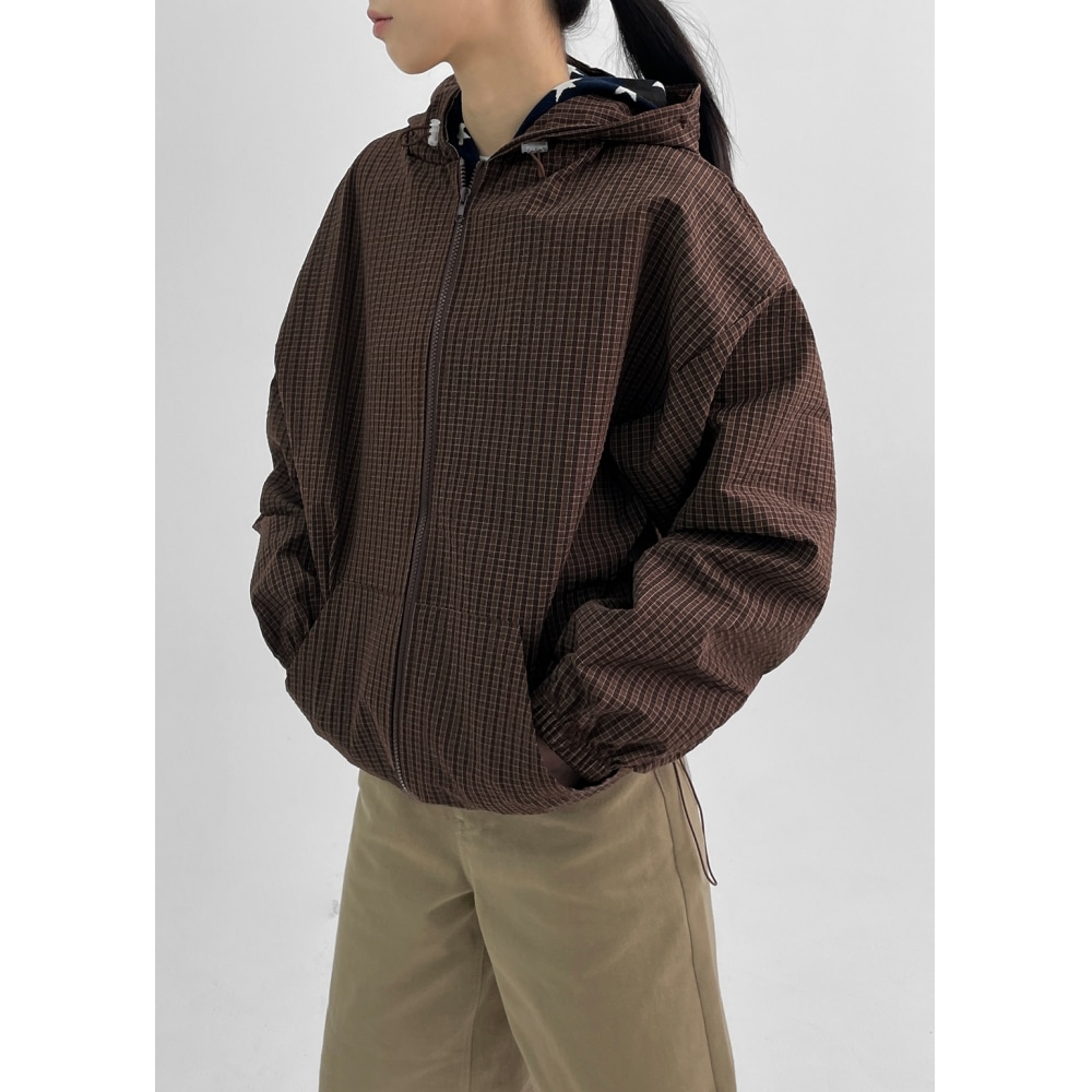 ブラックアップ [ニュースプリング] (ユニセックス) ボアンストリングチェックナイロンジャンパー