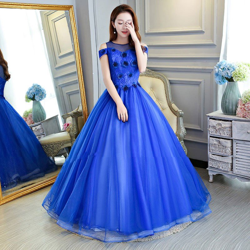 カラードレス ロングドレス二次会 パーティードレス 花嫁 ウェディングドレス コンサート 披露宴 結婚式 演奏会ステージ衣装 ブルー 8,385円