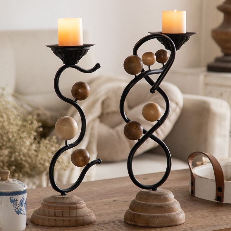 キャンドルホルダー アイアンアート ロマンチック 木目調 モダン ブラック ヴィンテージ調 レトロ調 カントリー 北欧 西洋 カフェ風