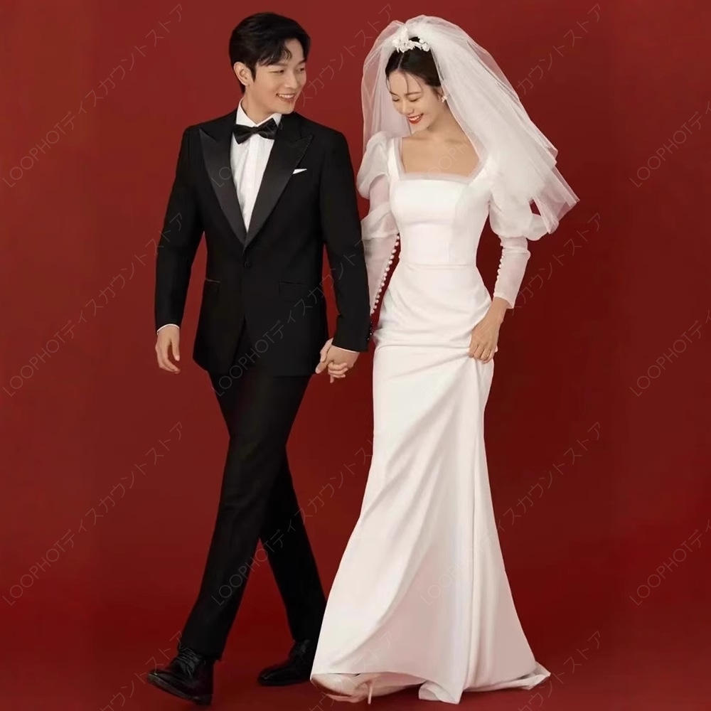 ウェディングドレス ウエディングドレス フレア袖 マーメイド オフショルダー ドレス ワンピース 二次会 ロングトレーン 花嫁ドレス 前撮り ウエディング 結婚式-44