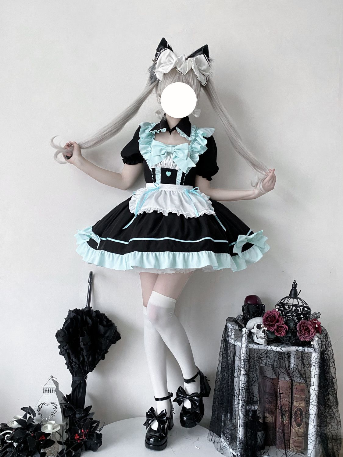 コスプレ ロリータ レディース ロリータ 洋装 初音 メイド コスプレ ワンピース ドレス 韓国ファッション