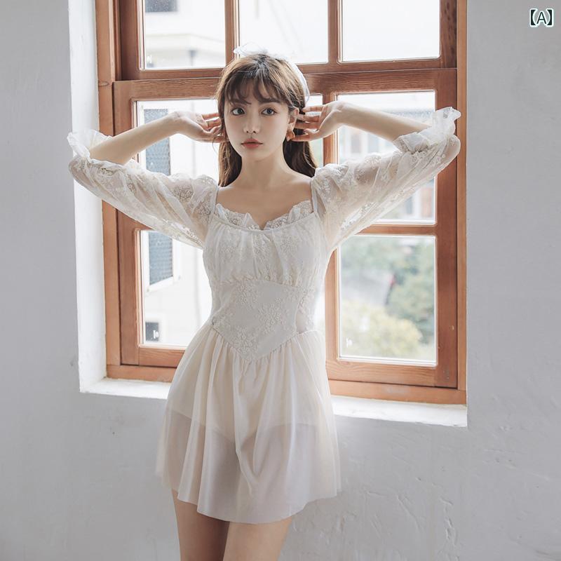 ワンピース 水着 レディース 夏 プール ビーチ 女性 魅惑的 フェアリースタイル 長袖 胸パット有り ワイヤー無し カジュアル 海水浴 リゾート 温泉