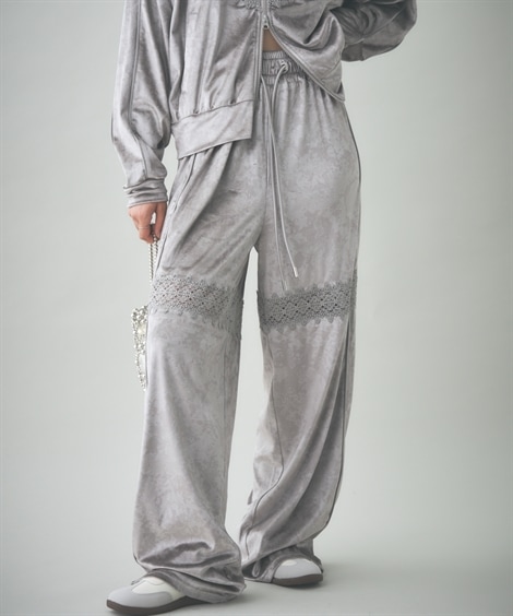 ロングパンツ レース切り替えトラックパンツ