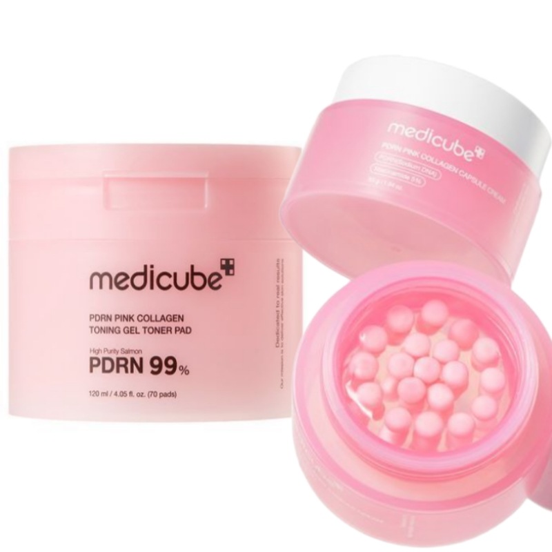 【クーリング鎮静／美白ケア】PDRN ピンクコラーゲン ゲルトナーパッド 70枚 (120ml) +PDRN ピンクコラーゲン カプセルクリーム 55g